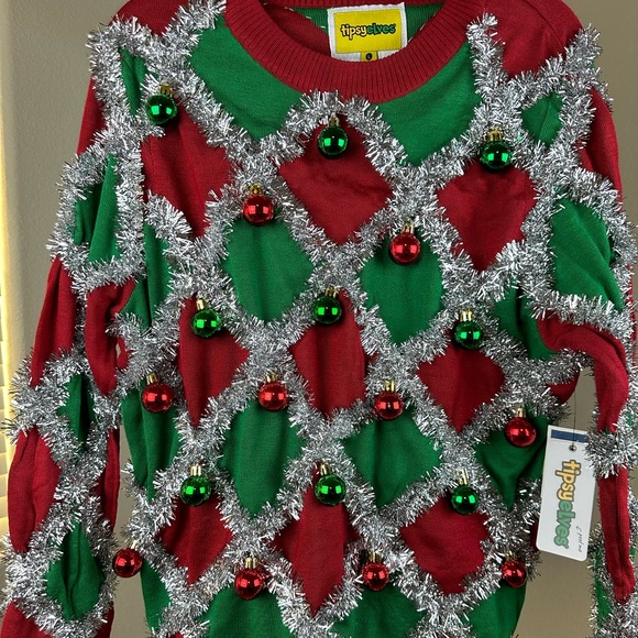 Tipsy Elves Green Men’s Tacky Tinsel Ugly Christmas Sweater Size‎ Large - Picture 5 of 12